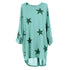 Quirky Batwing Long Sleeve Star Print Tunic Jumper Dress #Green